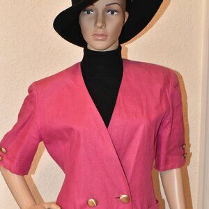 Vintage Short-sleeve Double-Breasted Fuchsia Pink Blazer Jacket US M